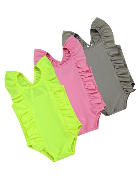

one-pieces 2021 summer kids swimsuit solid color ruffle bikini 1-6y baby girls swimwear children beachwear toddler bathing suits, Black