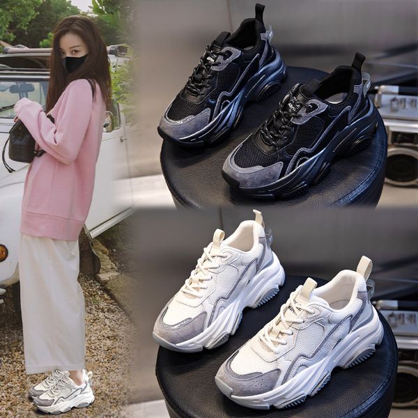 

film bottom daddy shoes women's autumn and winter 2021 thick increased leisure sports running leather, Black;white