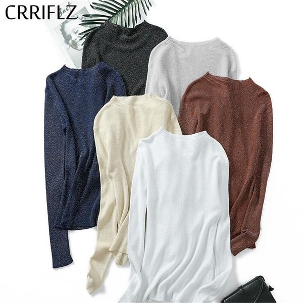 

women's sweaters 2021 knitted women sweater solid pullover gold silver round neck long sleeve autumn winter female casual crriflz, White;black