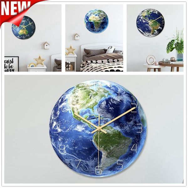 

night glowing earth clock wall in dark fluorescent luminous needle art horloge for kids room decoration living home decor clocks