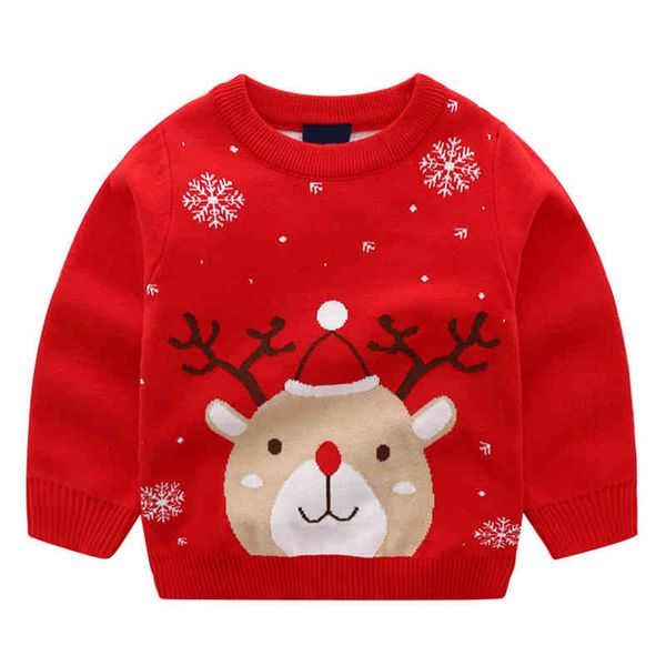 Weihnachten Schneeflocke Hirsch Herbst Winter Baby Jungen Mädchen Kinder Pullover Langarm Gestrickte 210429