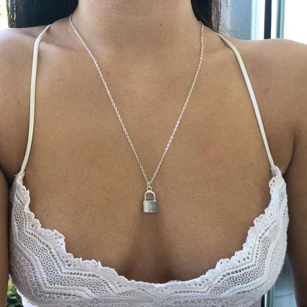 

necklaces long chain women personalized lock choker girl silver color trendy necklace jewelry girls zinc alloy collier chains