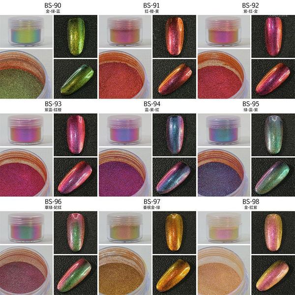 

pcs chameleon pearl powder for cosmetics pigment 10 grams/jar chrome glitter changing colour powder1, Silver;gold