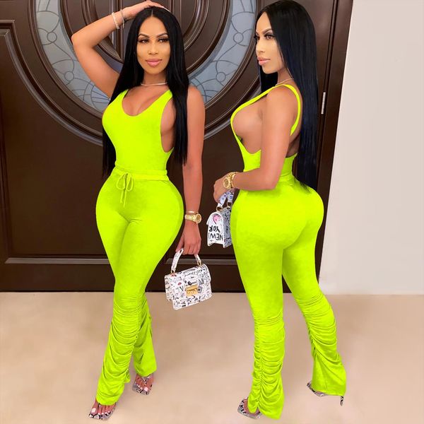 

sleeveless o neck bodycon candy womens rompers color backless pleated long pants romper casual vest jumpsuit clothing, Black;white