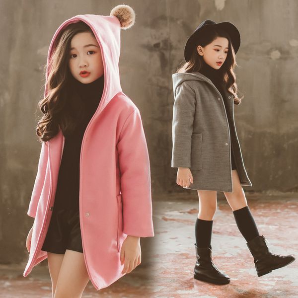 

Girls Clothes Wool Trench Coats Children Warm Jackets For Girls Autumn Winter Thick Kids Girl Outerwear Woolen Coat Kids Clothes, Pink