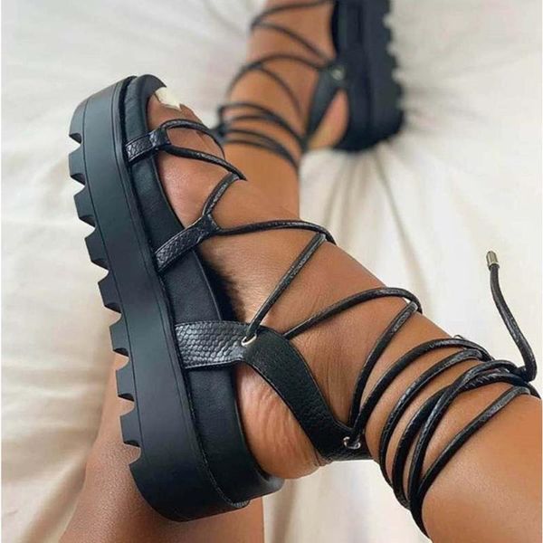 

dress shoes ribetrini 2021 arrival female solid lace up wedges rome women sandals cool fashion casual summer, Black