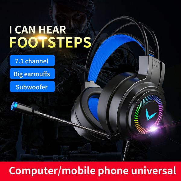 

headphones with microphone for pc controller bass surround lapgames noise cancelling gaming headset flash light video game 7.1 channel