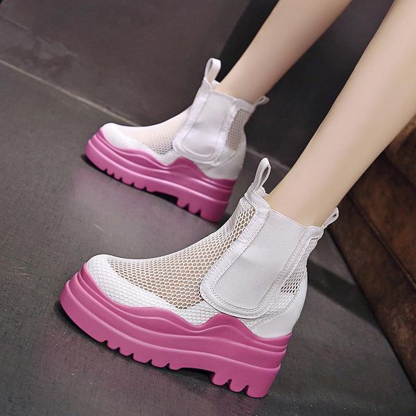 

boots thin section breathable thick-soled slope heel inner heightening set of feet summer temperament ladies net boots., Black