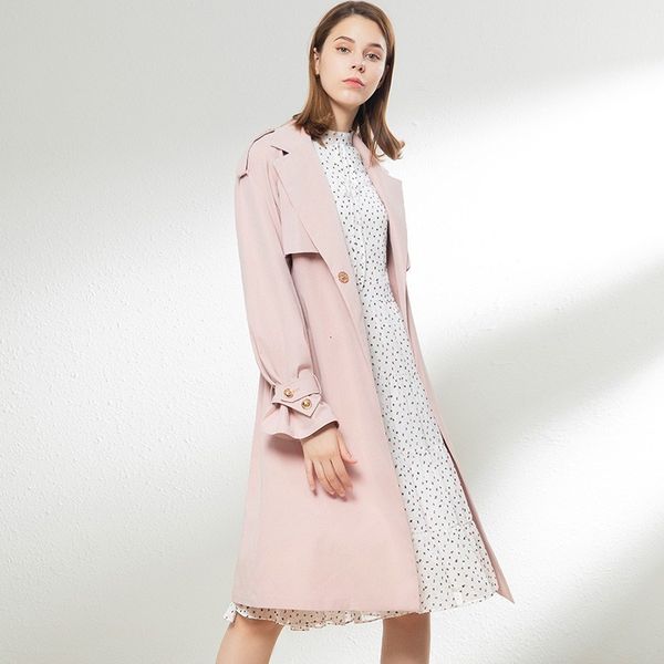 

wools autumn fashion long coat trench women turn-down collar covered button full sleeve casual long pink coat outerwear xxl, Black