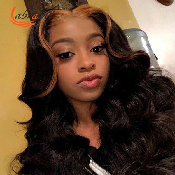 

body wave hd transparent lace part human hair wigs highlight honey blonde frontal wig pre plucked glueless 13*6*1 hair1, Black;brown