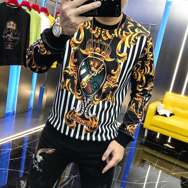 

hoodies 2021 new spring and autumn men's sweater korean version the trend of slim printing tide brand handsome long-sleeved shirt, Black