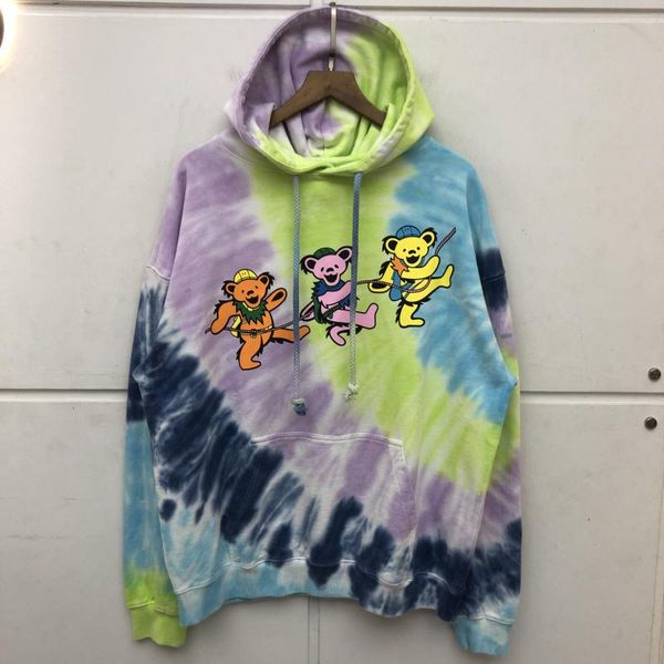 

men's hoodies & sweatshirts men women tie-dye cartoon bear pullover oversize casual hooded three little bears hoodie, Black