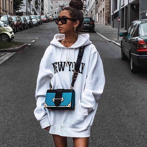 

women's hoodies & sweatshirts vintage letter print oversize women winter thick long sleeve pullovers female streetwear hooded sweatshir, Black