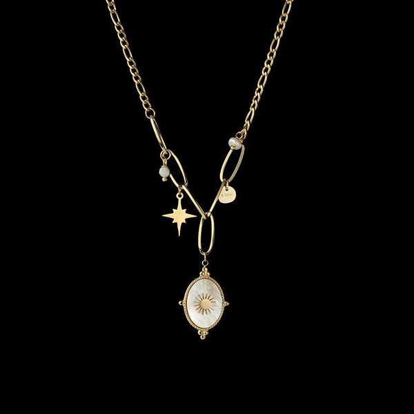 

pendant necklaces 2021 14k inlaid shell pearl necklace sun star decoration combination women's beach style jewelry, Silver