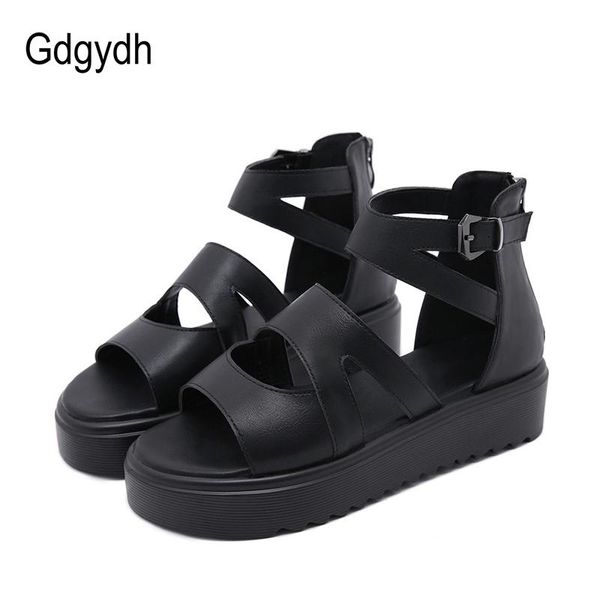 

dress shoes gdgydh high platform sandals wedges for women black leather european style back zipper thick bottom beach female