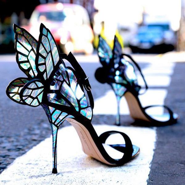 

summer multi wing ankle-wrap high heels women shoes angel elegant pumps chaussures femme ankle wrap sandals, Black