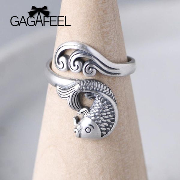 

cluster rings gagafeel 925 silver fish ring vintage animal fashion s925 sterling for women lucky jewelry adjustable size, Golden;silver