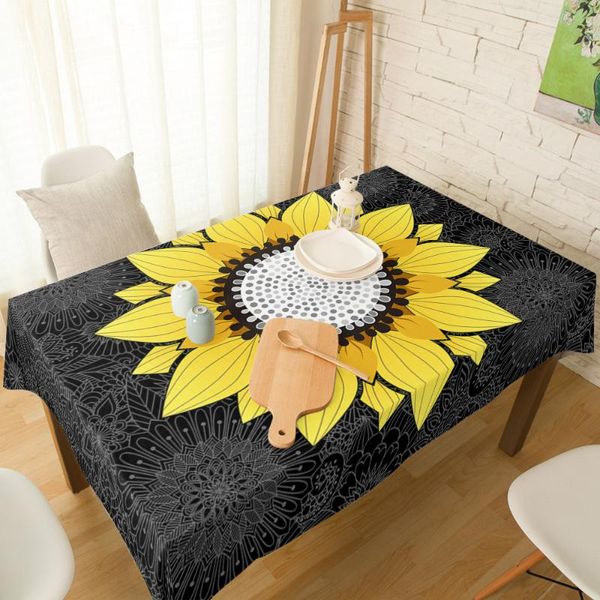 

table cloth sunflower and mandala black cotton linen tablecloth spandex elastic dining chair cover print for kitchen decor
