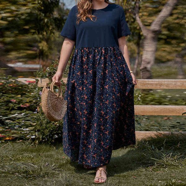 

plus size dresses blue summer dress, plus size, women's casual elegant print, short sleeve, long clothing loose, 66gu, Black