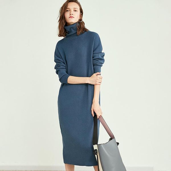 

casual dresses jech2021 winter cashmere wool office lady a-line striped full knee-length regular natural double-layer dress, Black;gray