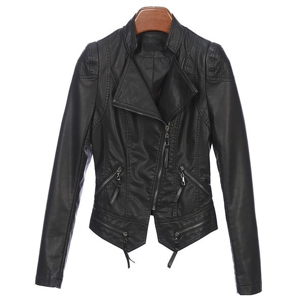 

women's leather & faux short jackets 2021 spring autumn fashion slim pu coats female cool jacket women motorcycle, Black
