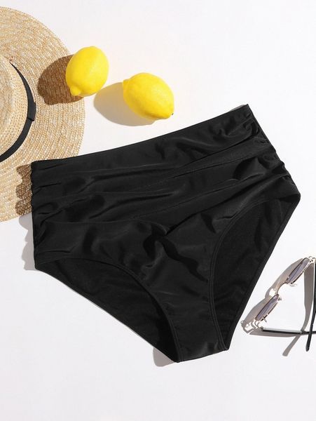 

plus ruched bikini panty 87cq#, Black
