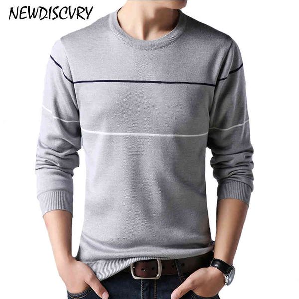 

newdiscvry cotton sweater 2018 fashion liner o-neck pull homme winter thick warm s sweaters men casual stripe pullover, Black