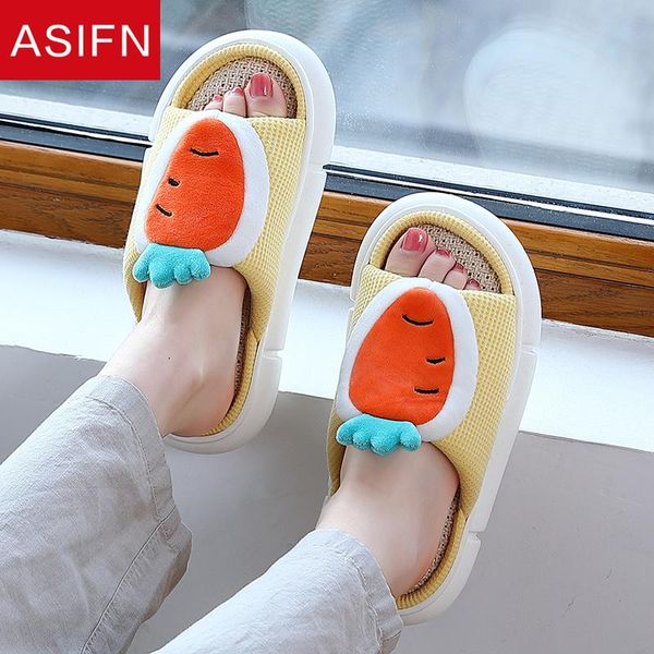 

linen slippers women home indoor sweat-absorbent non-slip cute carrot house cotton thick-soled slides men spring summer, Black