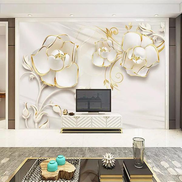 

wallpapers modern 3d three-dimensional silk rose po mural wallpaper living room bedroom background wall waterproof decoration cloth