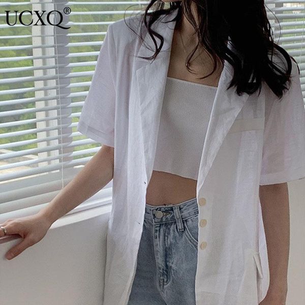 

women's suits & blazers ucxq woman blazer casual loose solid single breasted short sleeve notched base wild 2021 autumn korean fashion, White;black