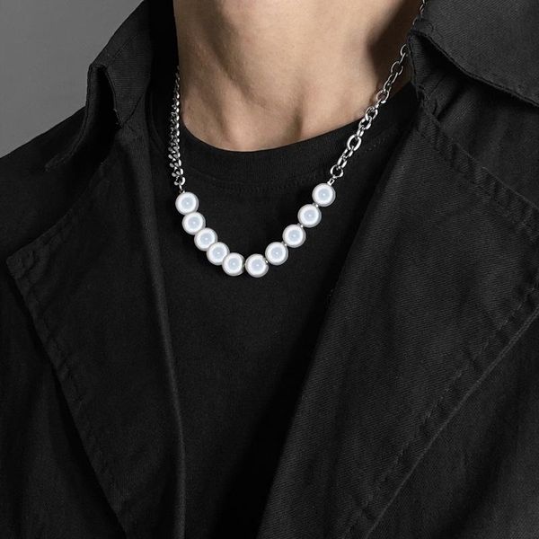 

luokey charm design luminous pearl choker necklace for women men punk stainless steel chunky beads hip hop jewelry gift chokers, Golden;silver