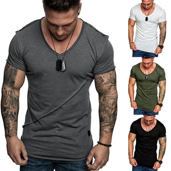 

men's t-shirts 2021 solid color fitness t shirt round collar, White;black