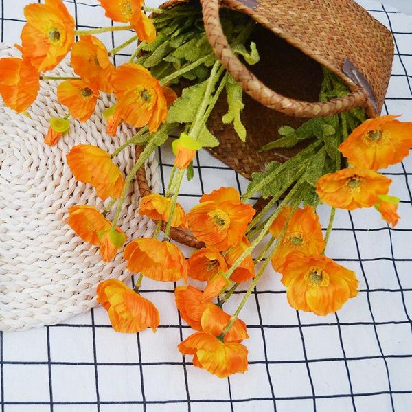 

decorative flowers & wreaths 10pcs simulation 4 heads poppy artificial flocking poppies for wedding decoration home accessories window layou