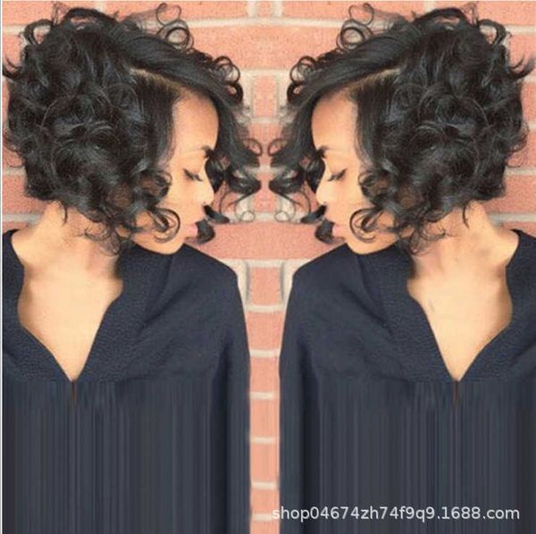 

wig female wig black short small curly hair