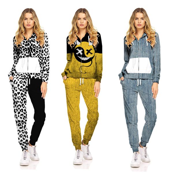 

printed fleece sweater cardigan zipper hooded slim ladies suit, White