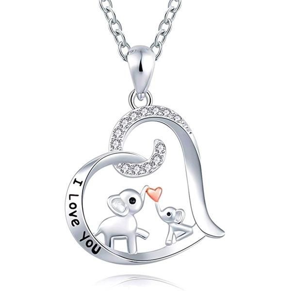 

cute big elephant white crystal heart pendant necklace charm female silver color chain necklaces for women boho wedding
