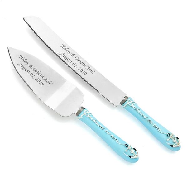 

personalized anchored in love retro design wedding cake serving set knife pizza greeting cards