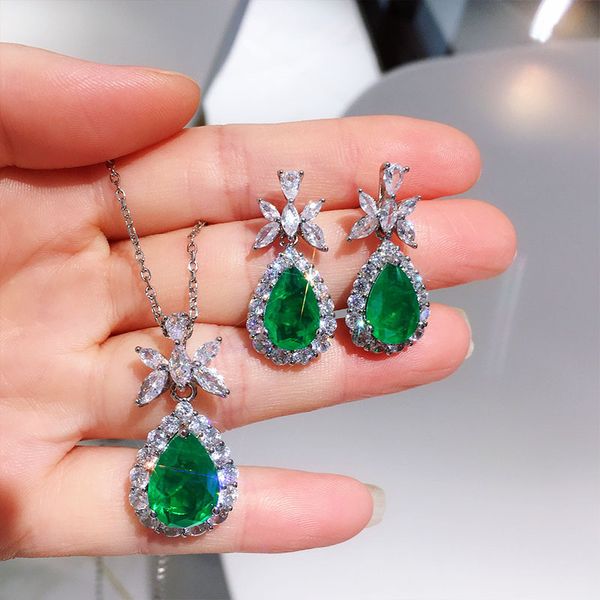 

jewelry set fashion simulation emerald pendant bride jewelry necklace earring earring set female, Slivery;golden