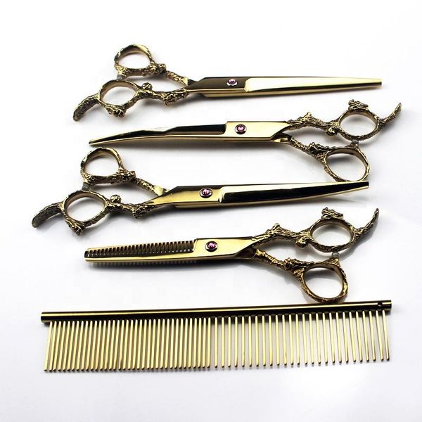 

hair scissors 7 inch gold cutting dragon handle stainless steel dog kit stylist pet grooming