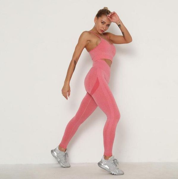 

seamless yoga set women workout sportswear gym clothing fitness long sleeve crop high waist leggings+sport bra sports suits, Black