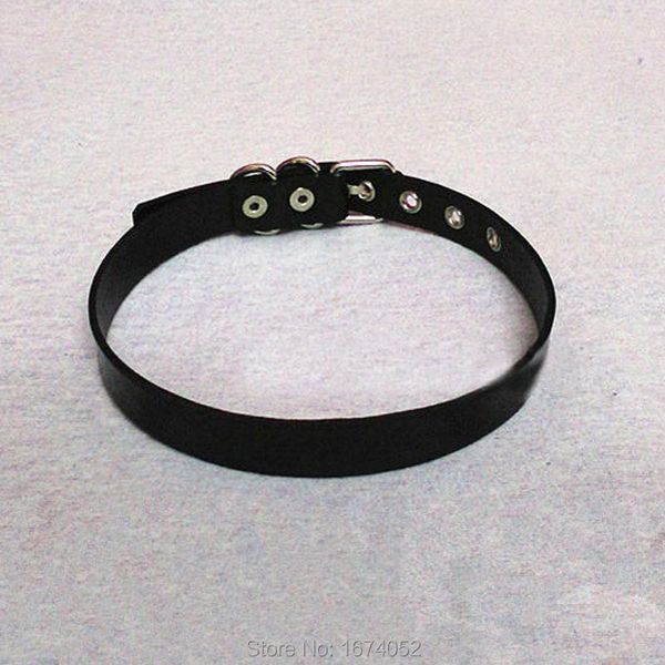 

chains fashion punk rock gothic handmade basic plain leather choker black collar buckle necklace, Silver