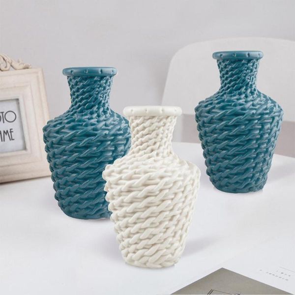 

vases desknordic style plastic vase imitation ceramic woven plant flower pot for office home living room tabledecor