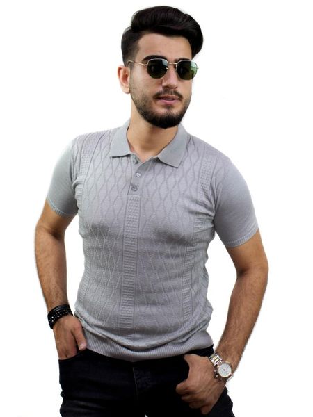 

kulemoda gray color small diamond pattern collar knitwear t-shirt men's t-shirts, White;black