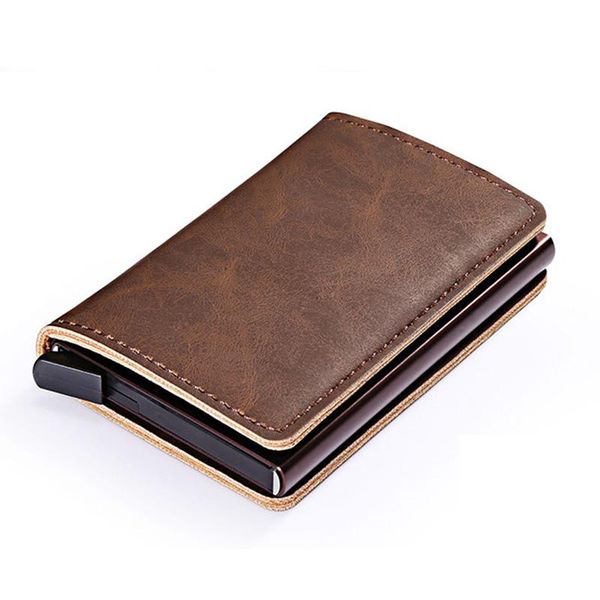 

wallets yambuto fashion rfid men for vintage black short metal leather small card thin purse box, Red;black