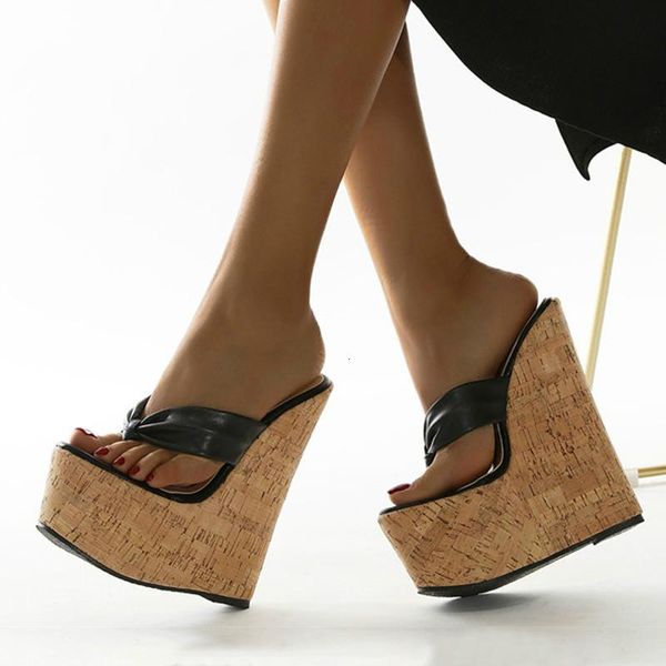 

slippers summer wedges platform ladies super high heels shoes women sandals black large size43 zapatillas mujer 5967