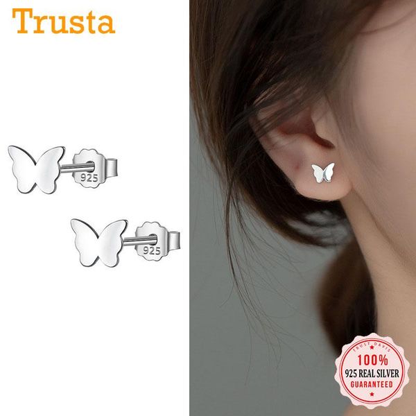 

stud trustdavis real 925 sterling silver fashion sweet insect butterfly earrings for women wedding party fine jewelry db1126, Golden;silver
