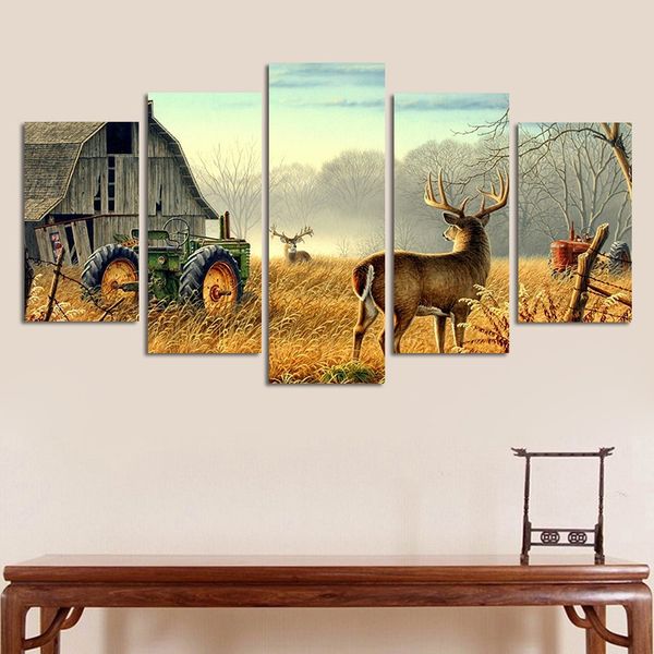 

5pcs/set unframed l decoration canvas painting farm elk print wall art poster