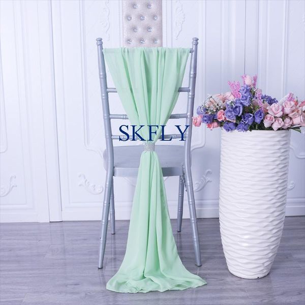 

2021 elegant many colors light green party wedding decoration chiffon chair sash with buckle sashes