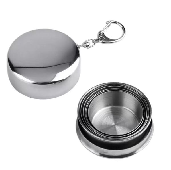 

portable stainless steel foldable cup mug 75ml outdoor travel collapsible telescopic cup hiking camping water coffee with keychain