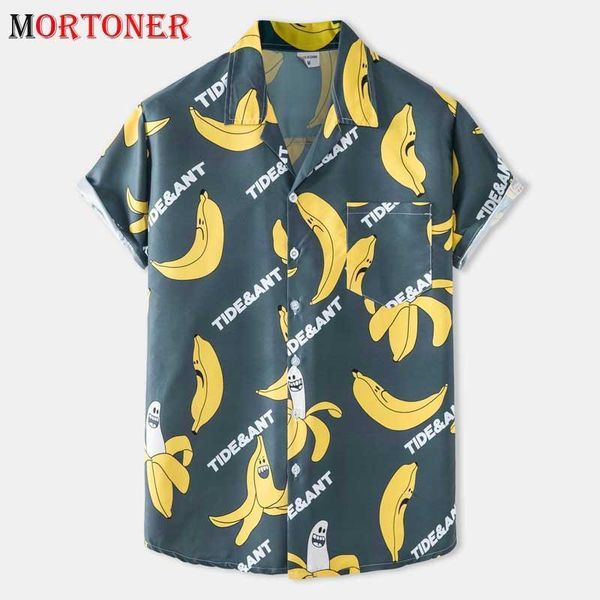 

funny banana print hawaiian shirt men 2021 summer casual short sleeve beach wear holiday vacation aloha party clothing chemise men's sh, White;black